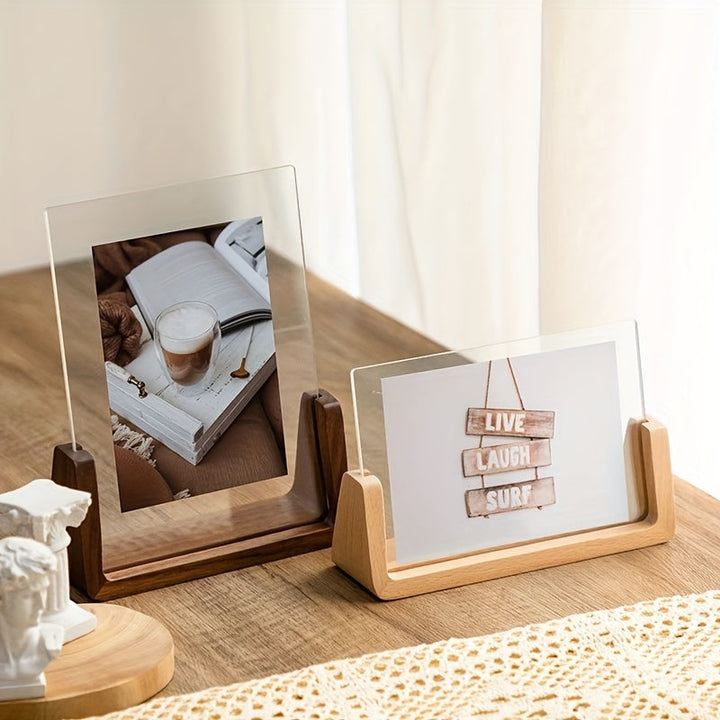 Two U-shaped photo frames, one with a book and coffee, the other with a sign saying Live Laugh Surf.