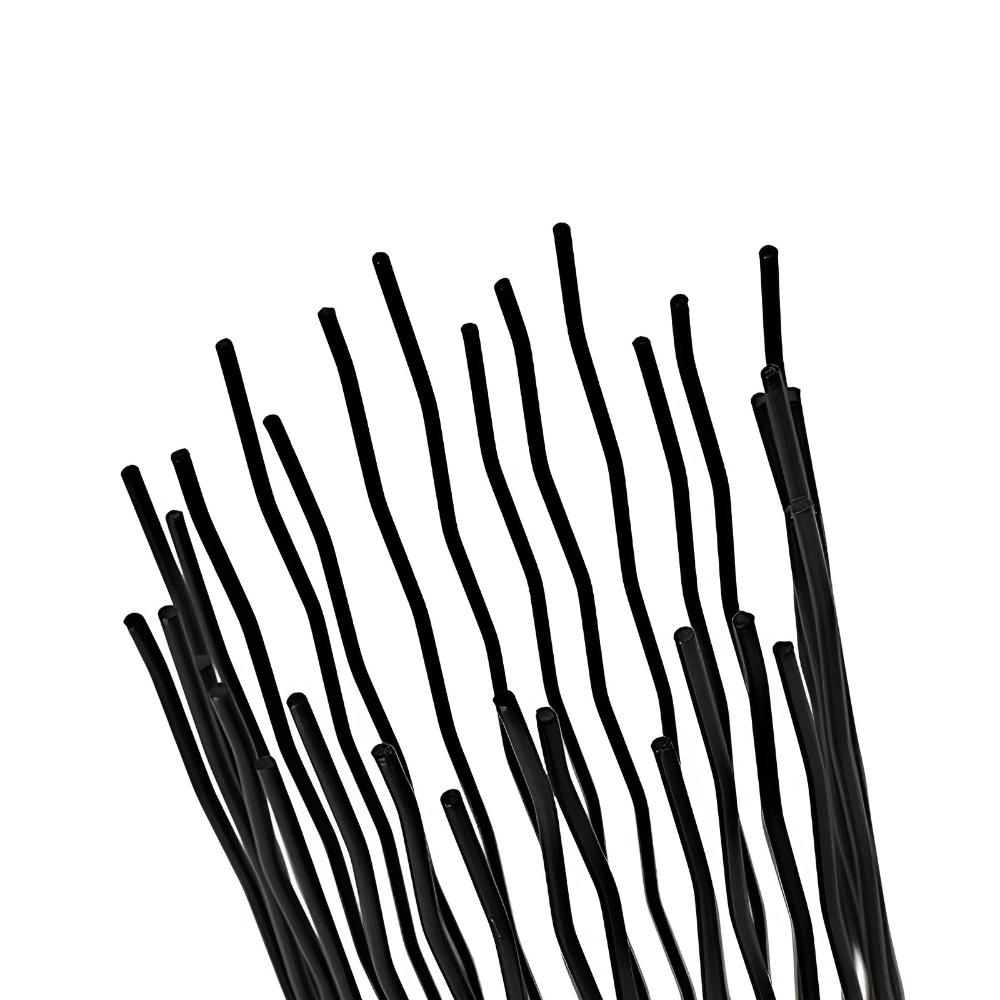Black iron desk candle holder with a geometric, modern design, featuring multiple thin, wavy rods.