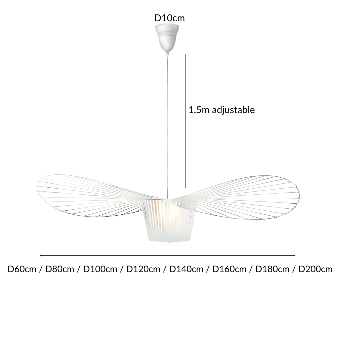 White pendant light with a wide, layered shade and adjustable 1.5m cord.