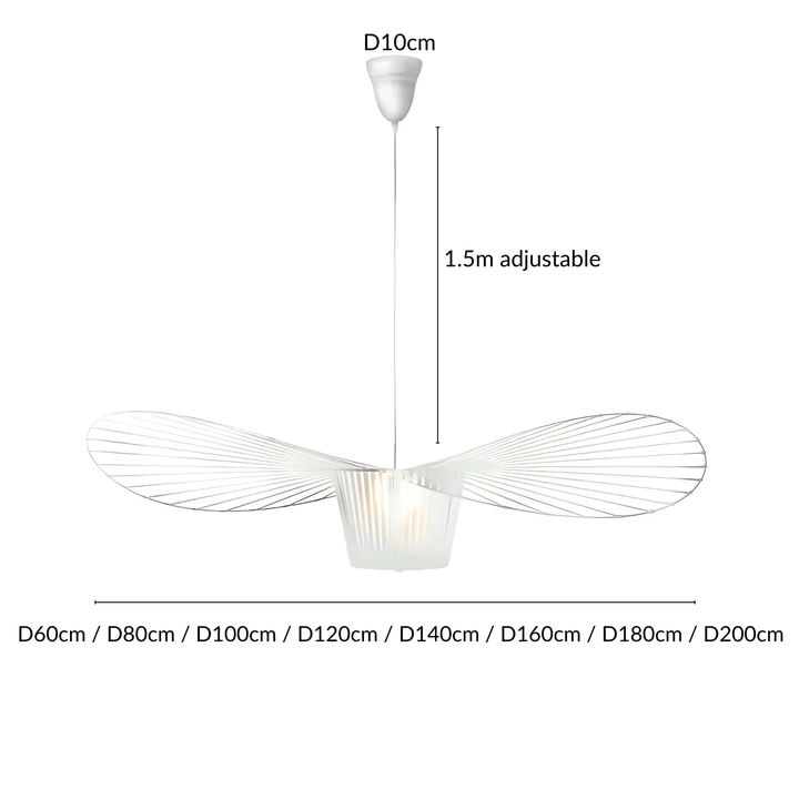 White pendant light with a wide, layered shade and adjustable 1.5m cord.