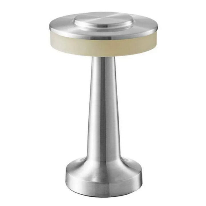 Dome Cordless Table Lamp with a brushed metal base and stem, topped with a frosted diffuser and metal cap.