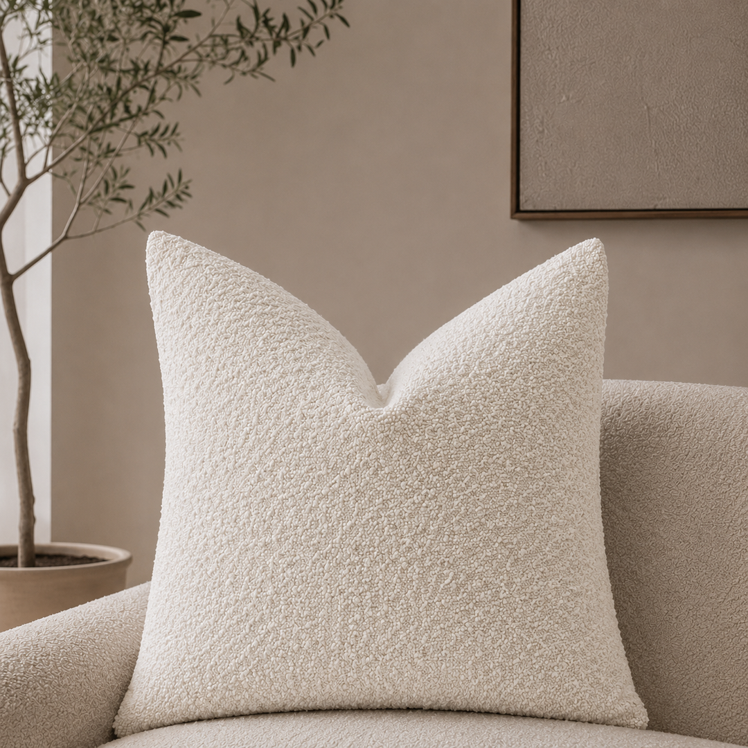 Calen Soft Pillow Cover in a neutral tone with a textured fabric and hidden zipper.