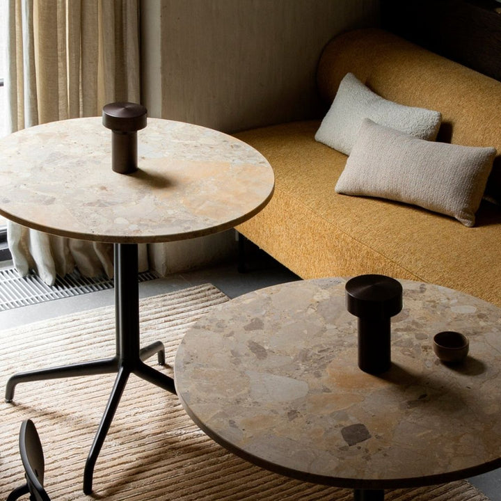 Column LED Table Lamp with a dark bronze finish on a marble side table.
