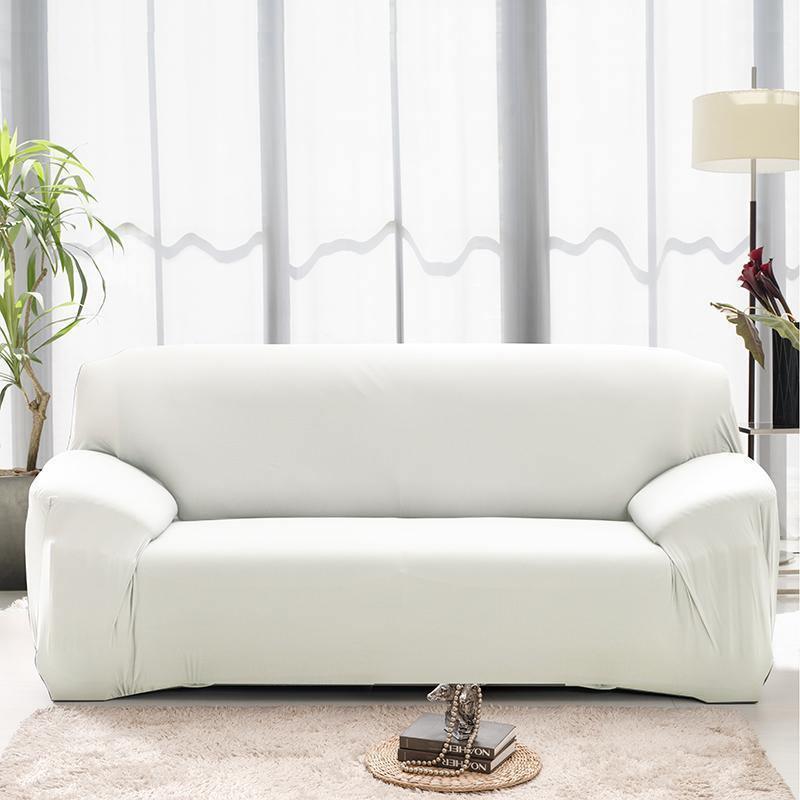 Alabaster White couch cover with non-slip stretch binding and expandable design.