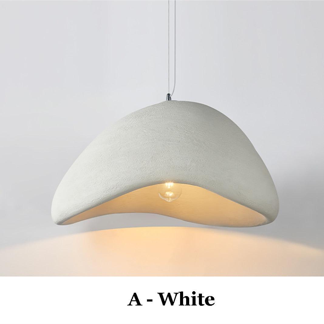 Wabi-Sabi pendant light in off-white with a textured finish and exposed bulb.