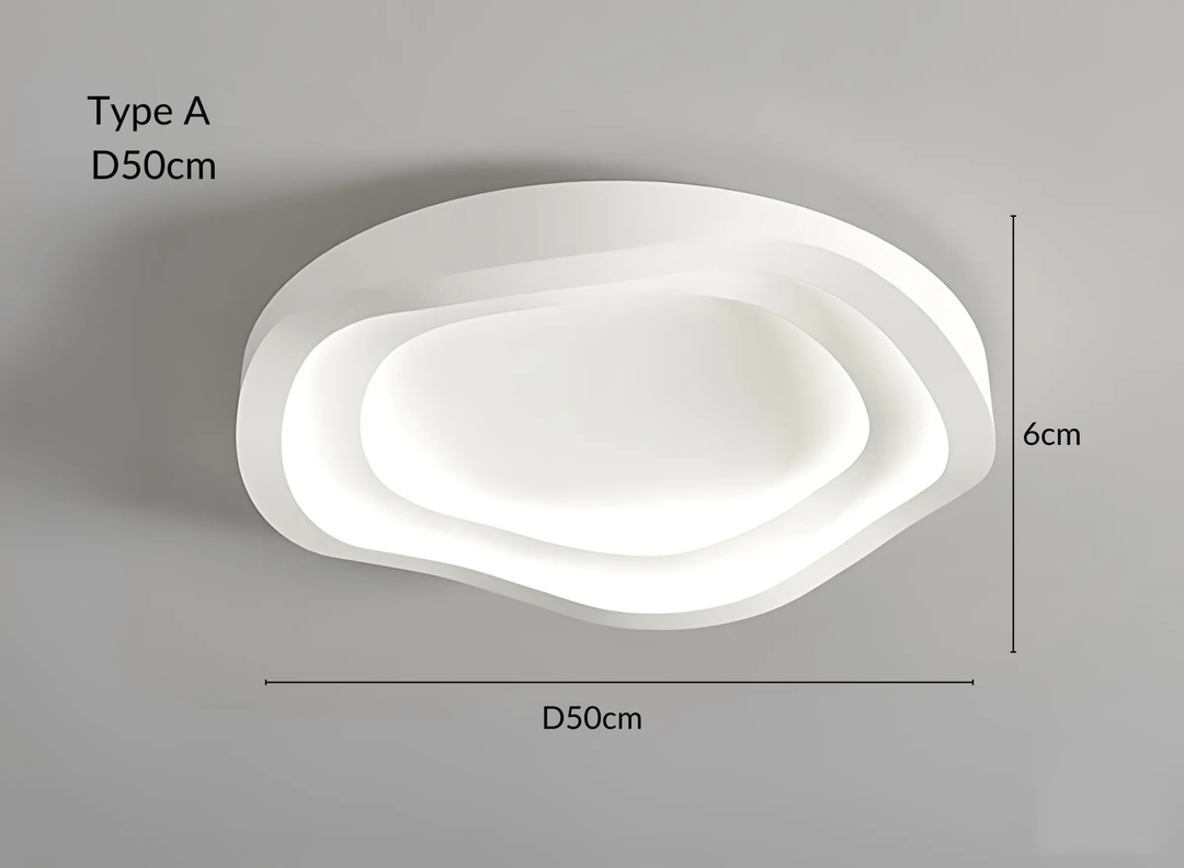 White contemporary flush mount ceiling light, Type A, 50cm diameter, 6cm height.