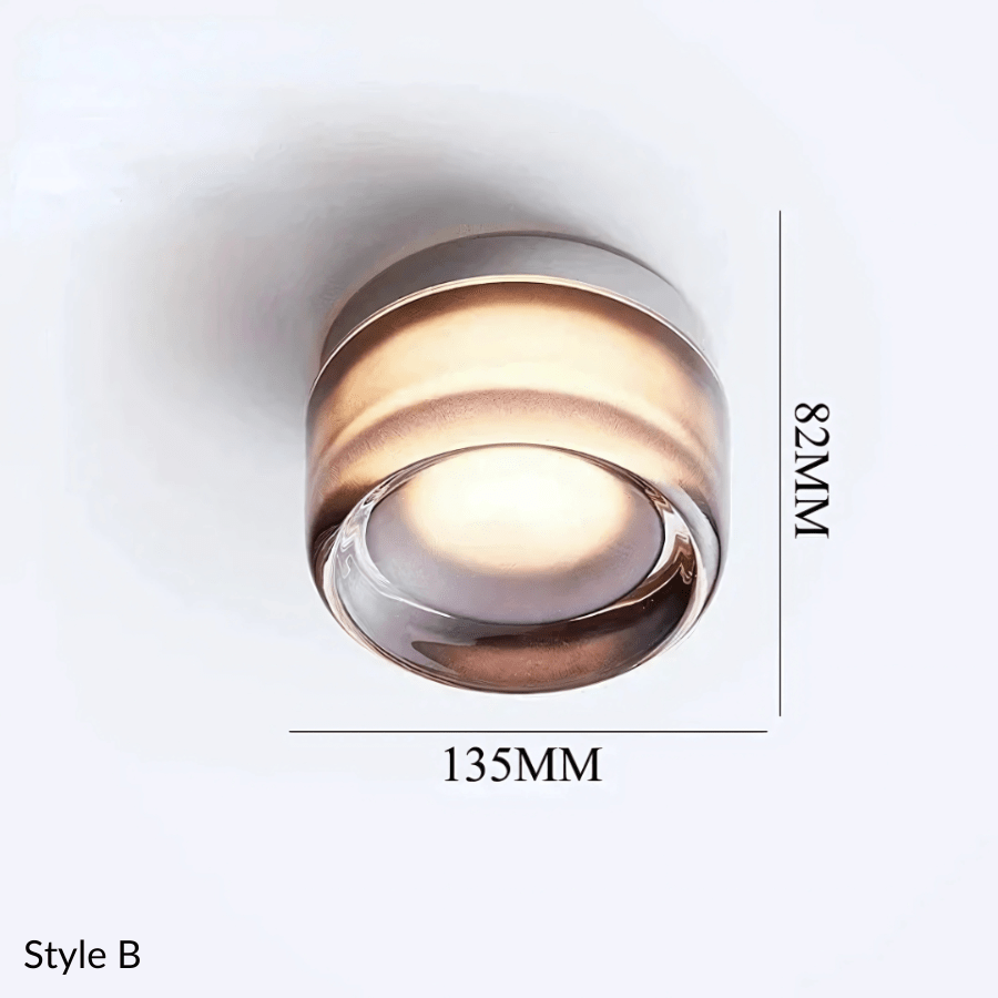 Metal and glass wall sconce, Style B, 135mm wide and 82mm tall.