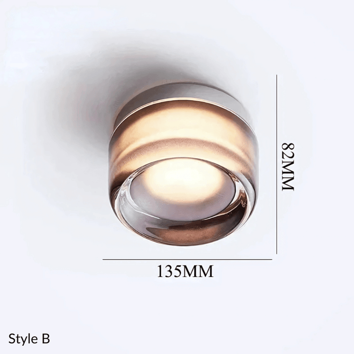 Metal and glass wall sconce, Style B, 135mm wide and 82mm tall.