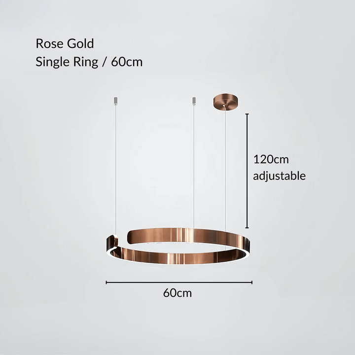 Rose gold single ring pendant light, 60cm diameter, 120cm adjustable cable.