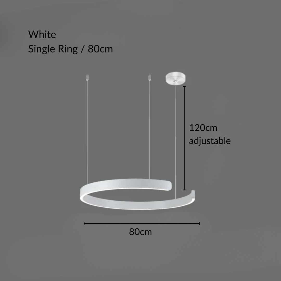 White single ring metal pendant light, 80cm diameter, 120cm adjustable cable.