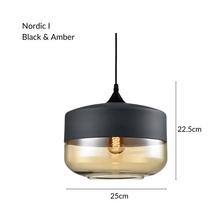 Nordic I Black &amp; Amber pendant light, 25cm wide and 22.5cm high.