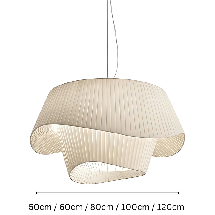 White pleated acrylic pendant light with a sail shape, available in multiple sizes.