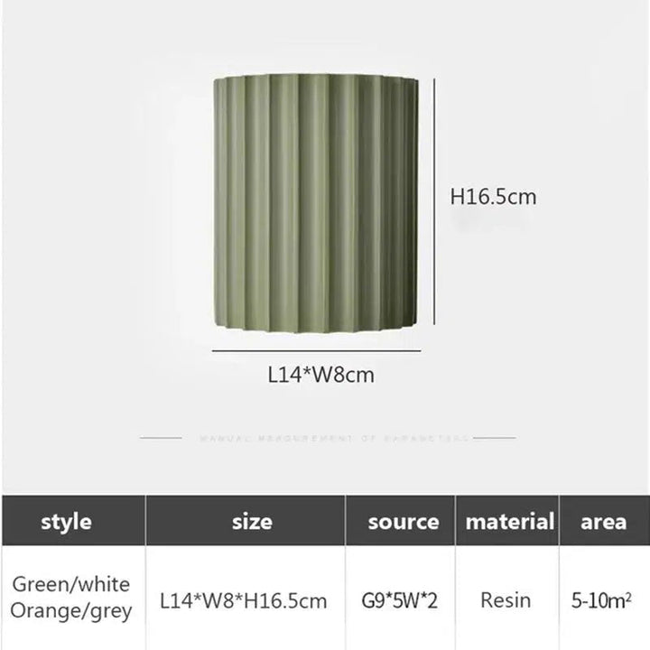 Green resin wall sconce, 14cm wide, 8cm deep, 16.5cm high.