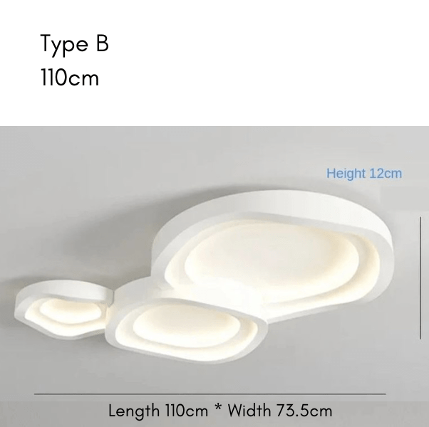Type B modern ceiling light, 110cm length, 73.5cm width, 12cm height.