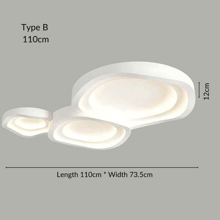 Modern white ceiling light, Type B, 110cm length, 73.5cm width, 12cm height.