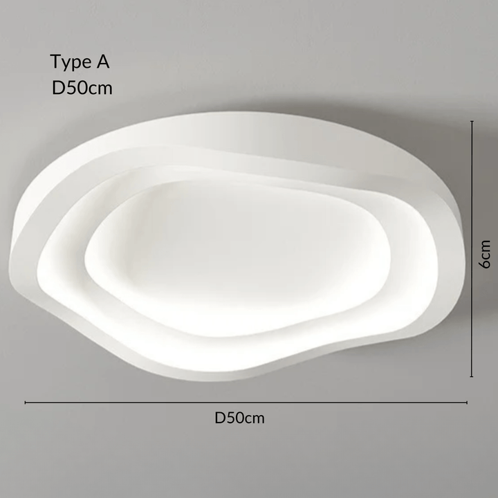 White layered oval ceiling light, 50cm diameter and 6cm height.